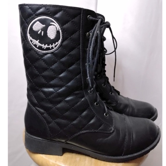 RARE Jack Skellington Black Quilted Lace Up Combat Boots by Disney & HT Sz 8 - Picture 2 of 9